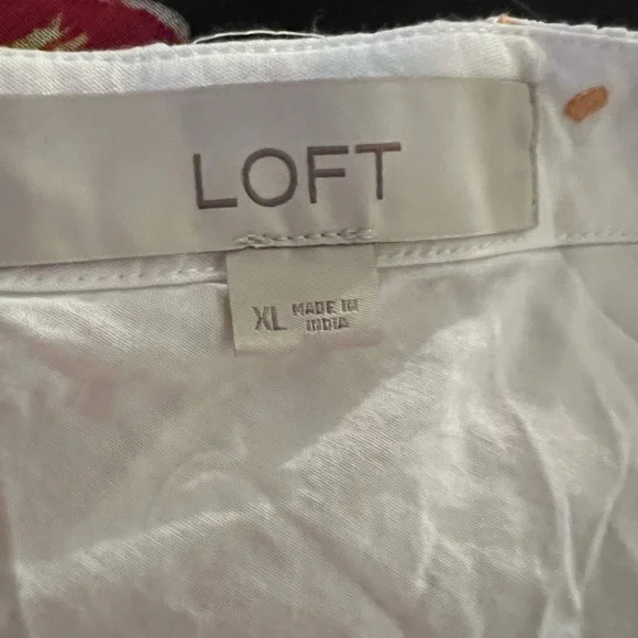 LOFT White Knee-Length Dress with Orange Pink Yellow Dots, Lace Accents NWOT XL - Picture 3 of 5